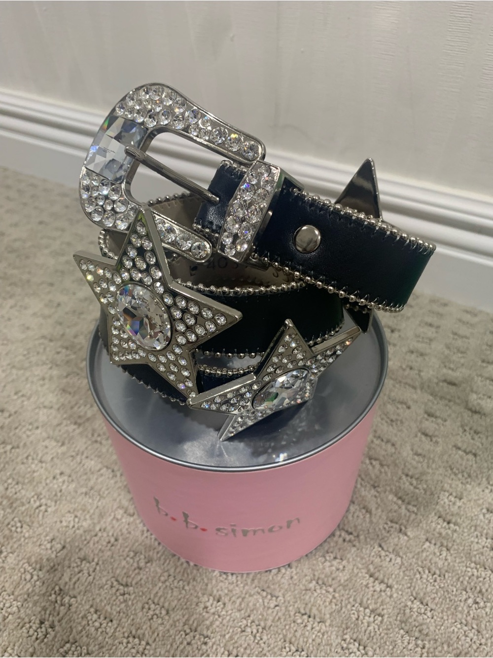 RARE Y2K B.B. Simon Black Crystal Star Belt